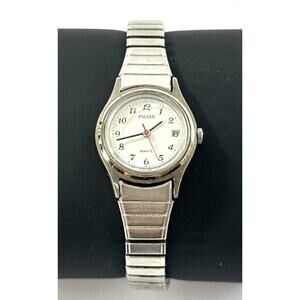 Vintage Pulsar Quartz Watch V782-0040 White Dial Date Speidel Band Running